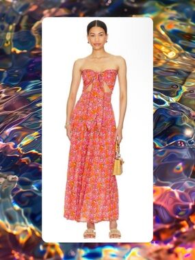 Tiare Hawaii Pink and Orange Floral Sun tie cut out Dress small/medium NWT